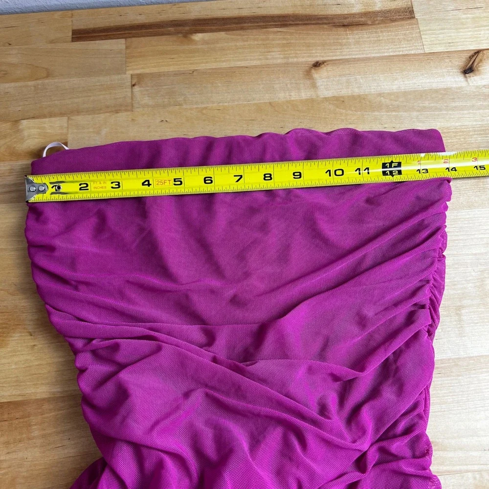 Lulus Strapless Ruched Mesh Maxi Dress Fuchsia‎ Pink Pull On Size Medium M